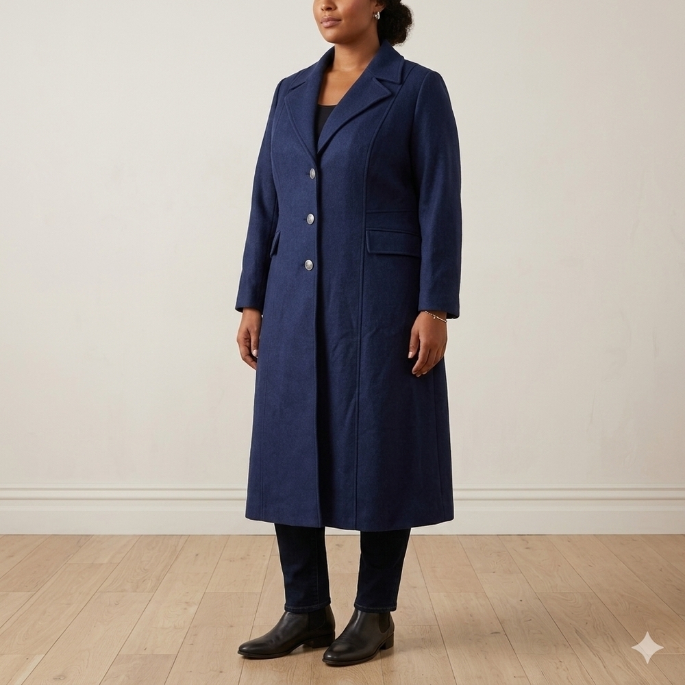 NWOT Roman's Navy Wool Blend Longline Coat